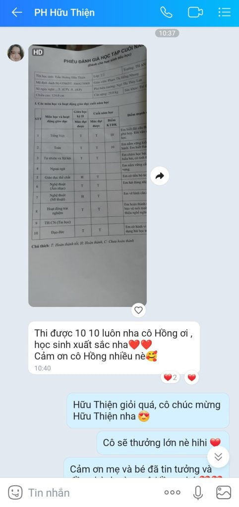 GIA SƯ CHẤT LƯỢNG - TRUNG TÂM TÀI NĂNG XANH phu huynh feedback 2
