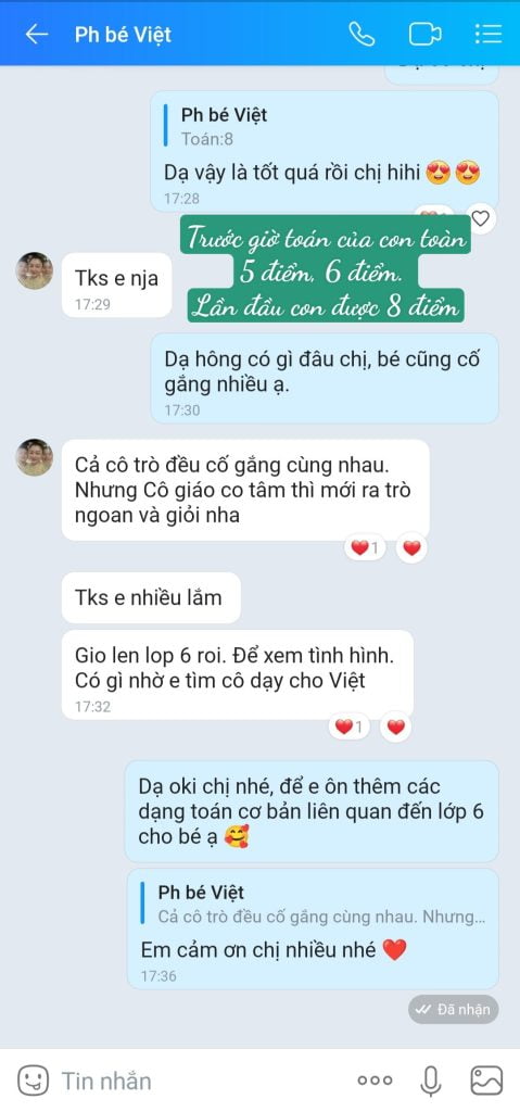 GIA SƯ CHẤT LƯỢNG - TRUNG TÂM TÀI NĂNG XANH phu huynh feedback 3